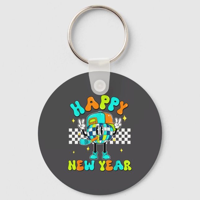 Checkered Happy New Year 2026 Disco Ball New Year  Nyckelring (Framsida)
