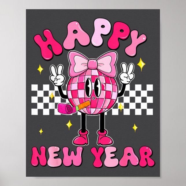 Checkered Happy New Year 2026 Disco Ball New Year  Poster (Framsidan)