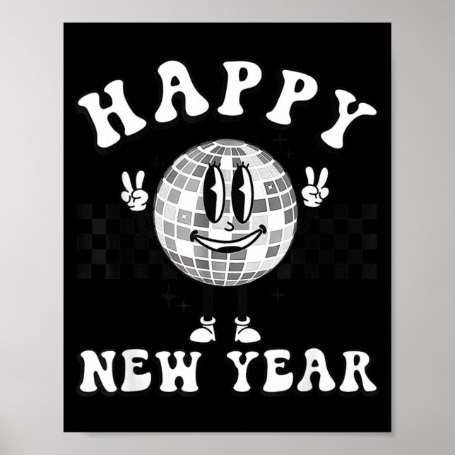 Checkered Happy New Year 2026 Disco Ball New Year  Poster (Framsidan)