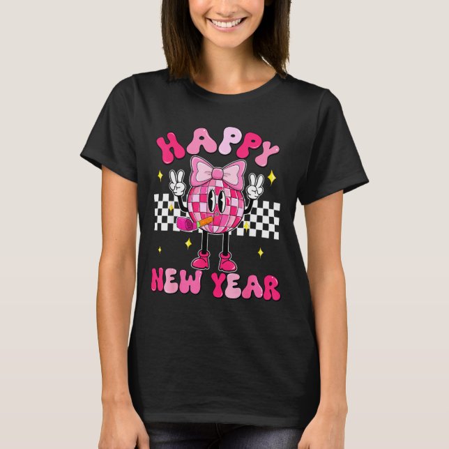 Checkered Happy New Year 2026 Disco Ball New Year  T Shirt (Framsida)