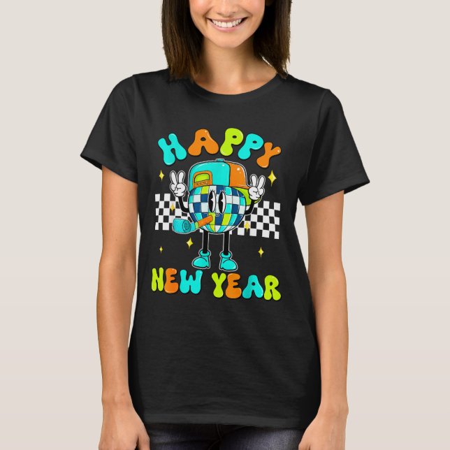 Checkered Happy New Year 2026 Disco Ball New Year  T Shirt (Framsida)
