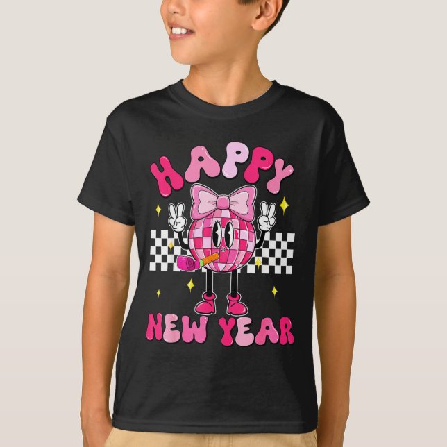 Checkered Happy New Year 2026 Disco Ball New Year  T Shirt (Framsida)