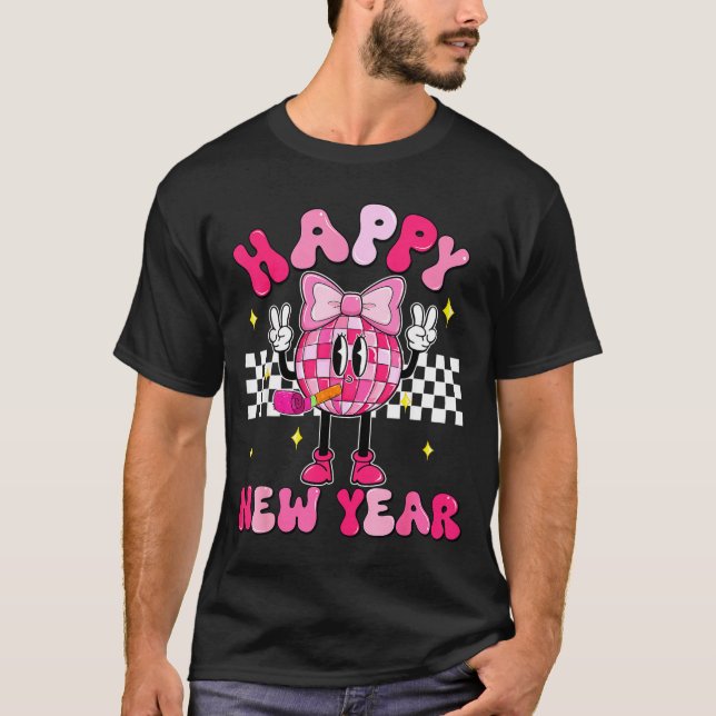 Checkered Happy New Year 2026 Disco Ball New Year  T Shirt (Framsida)