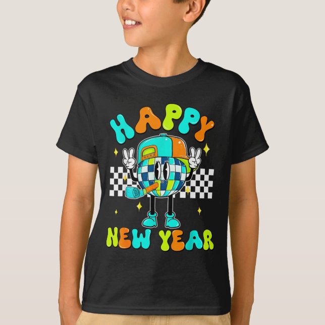 Checkered Happy New Year 2026 Disco Ball New Year  T Shirt (Framsida)