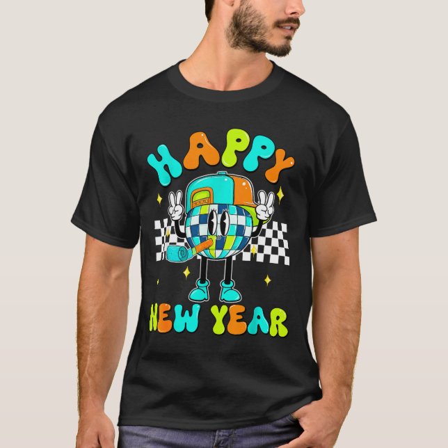 Checkered Happy New Year 2026 Disco Ball New Year  T Shirt (Framsida)