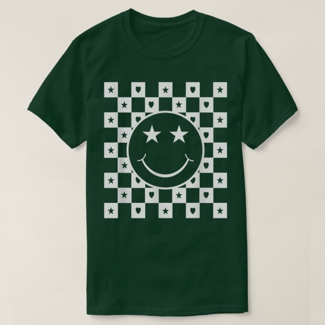 Checkered Happy Smiling Face Graphic Funny  T Shirt (Design framsida)