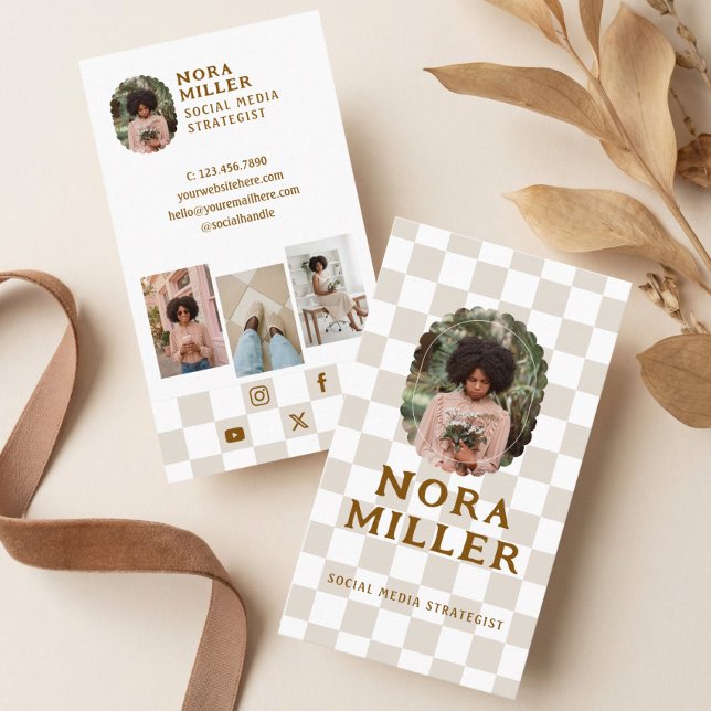 Checkered Instagram Social Media Influencer Photo Visitkort (Checkered Instagram Social Media Influencer Photo Business Card)