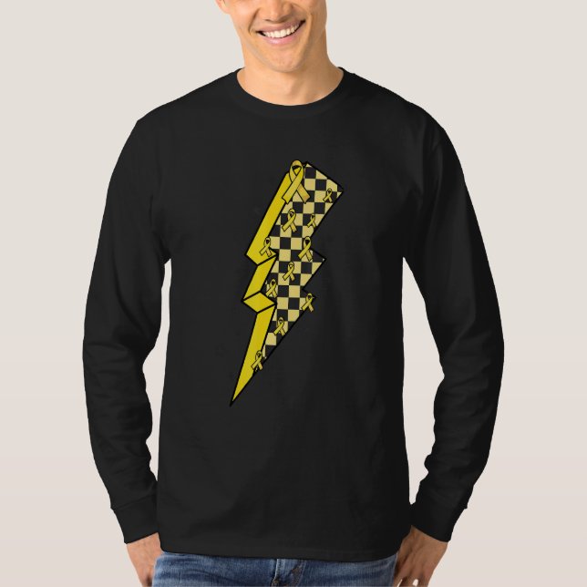 Checkered Lightning Yellow Ribbon Spina Bifida Awa T Shirt (Framsida)