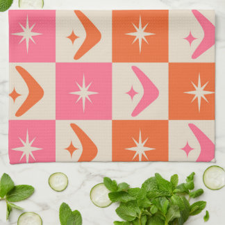 Checkered Mid Century Boomerangs pink and orange  Kökshandduk