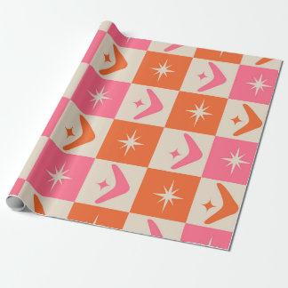 Checkered Mid Century Boomerangs pink and orange  Presentpapper