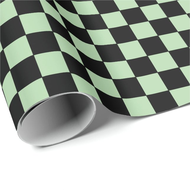 Checkered pale green and Black  Presentpapper (Rullad Hörn)