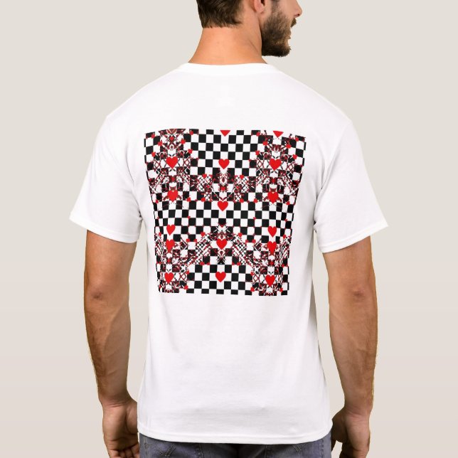 Checkered Pattern With Red Hearts & Shapes T Shirt (Baksida)