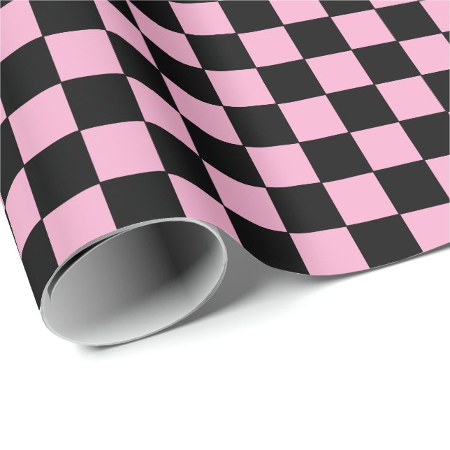 Checkered pink and Black  Presentpapper (Rullad Hörn)