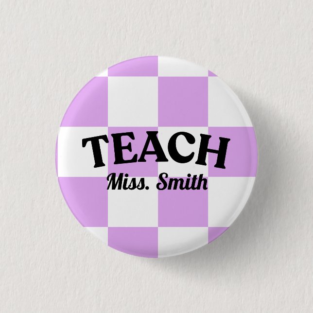 Checkered Purple Teach Teacher Pin Knapp (Framsida)