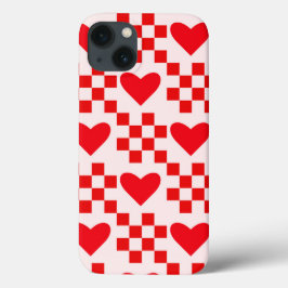 Checkered Red Hearts Mönster with Squares