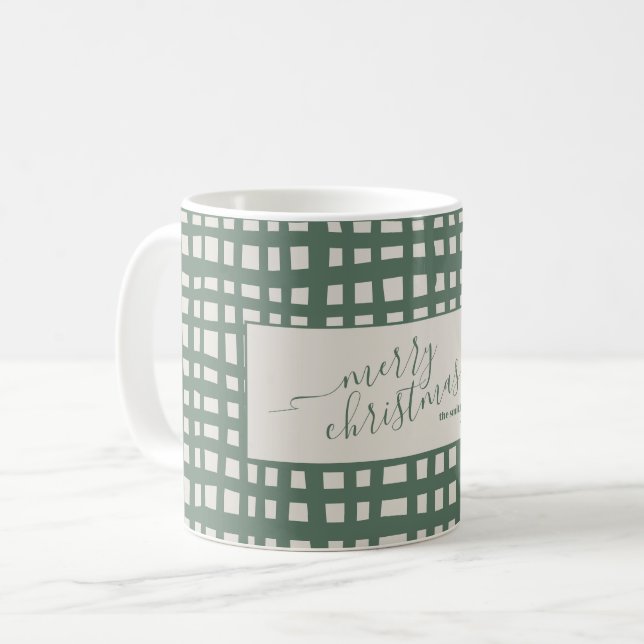 checkered Sage Ivory Christmas elegant Kaffemugg (Framsida vänster)