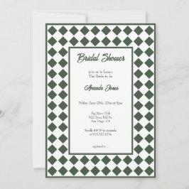 Checkered Simple Modern Dark Green Bridal Shower Inbjudningar