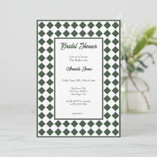 Checkered Simple Modern Dark Green Bridal Shower Inbjudningar