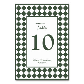 Checkered Simple Modern Dark Green Wedding Bordsnummer
