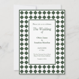 Checkered Simple Modern Dark Green Wedding Inbjudningar
