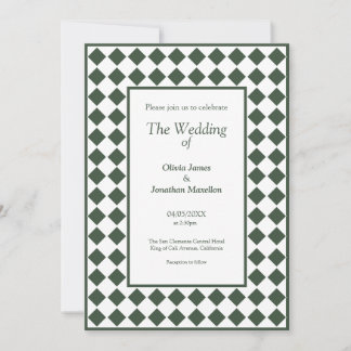 Checkered Simple Modern Dark Green Wedding Inbjudningar
