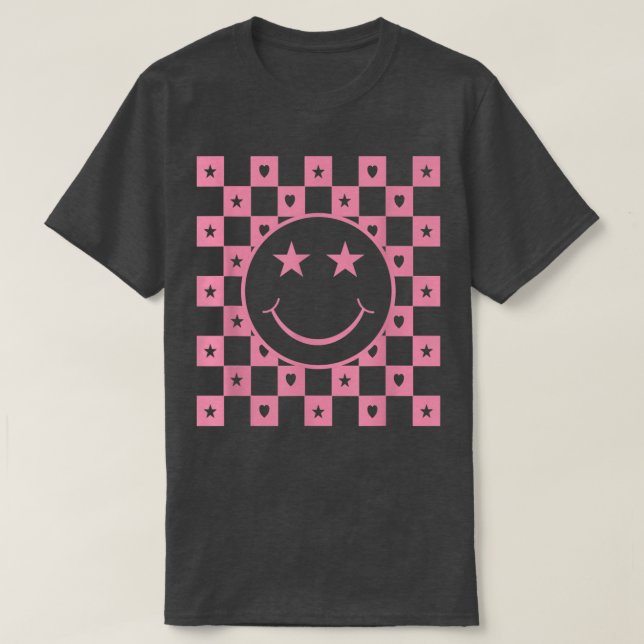 Checkered Smiling Ansikte Funny T Shirt (Design framsida)