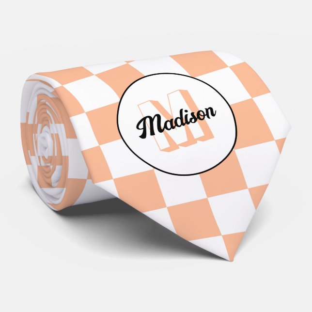 Checkered squares peach white retro Monogram Slips (Rullad)