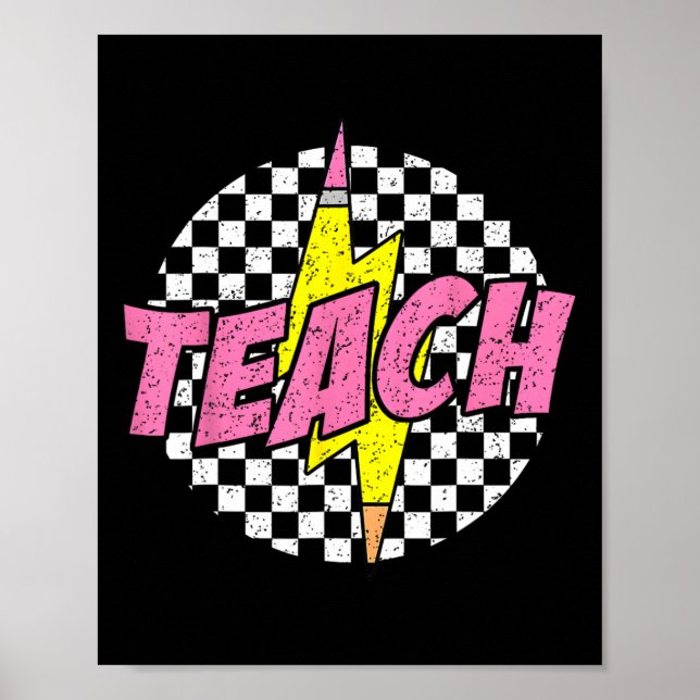Checkered Teach Pencil Lightning Bolt Back To Scho Poster (Framsidan)