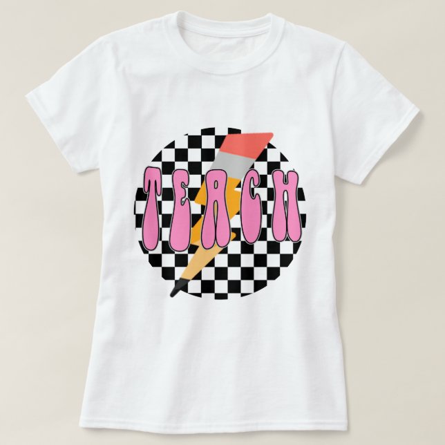 Checkered Teach Shirt, Retro Pencil Tröja för lära (Design framsida)