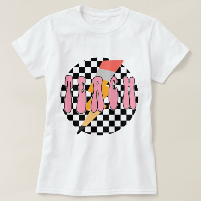 Checkered Teach Shirt, Retro Pencil Tröja för lära (Design framsida)
