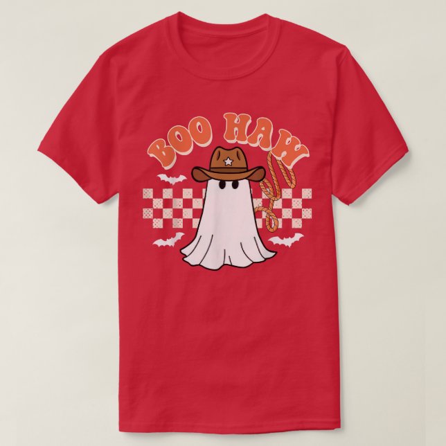 Checkered Western Cowboy Ghost Boo Haw Funny Hallo T Shirt (Design framsida)
