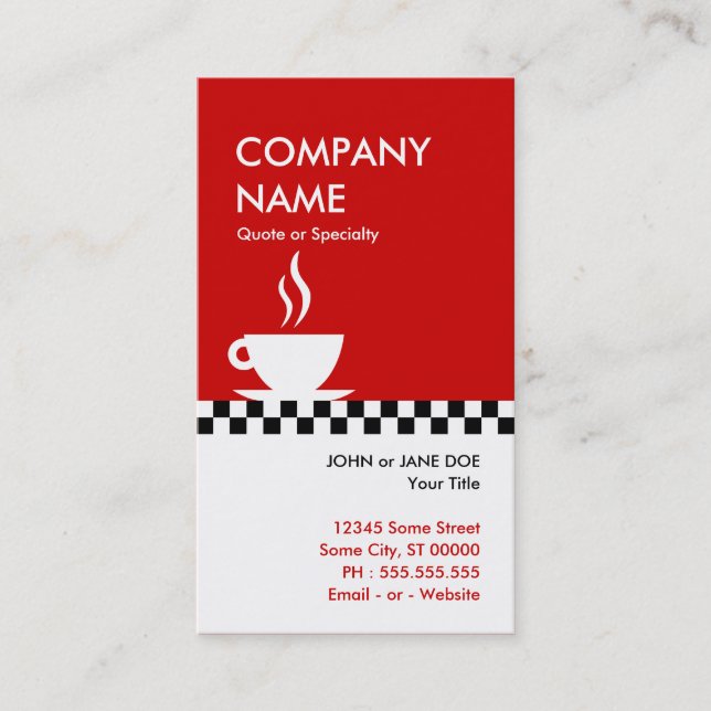 checkers för återkaffe visitkort (Framsida)