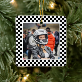 Checkers för fotosvart och vitt julgransprydnad keramik
