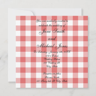 Checkers för gingham för bröllopmonogram röd inbjudningar