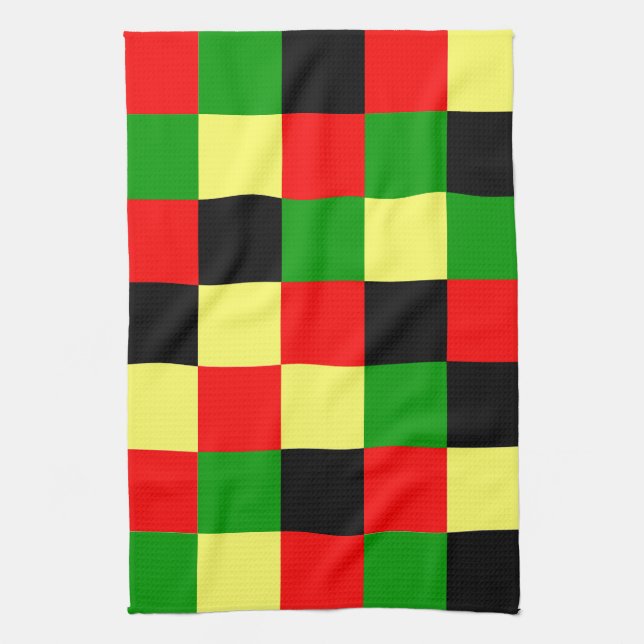 Checkers för rött, Gult, svart och Grönt Kökshandduk (Vertikal)