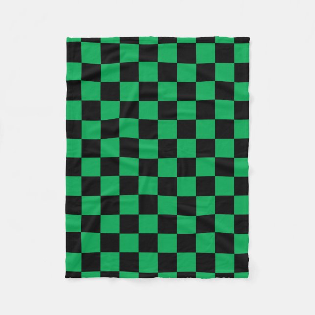 Checkers för svart grönt fleecefilt (Framsidan)