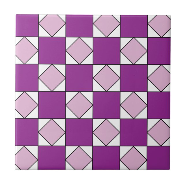 Checkers Lila Checkers för kvadratiska  Kakelplatta (Framsidan)