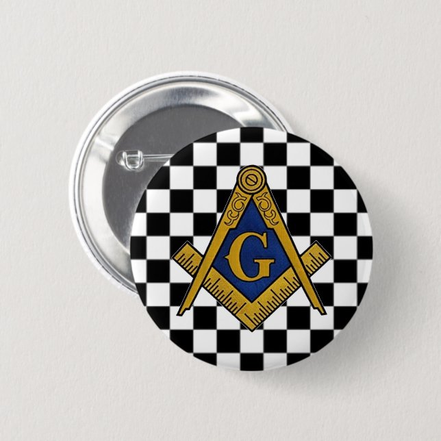 Checkers Masonic Freemasons Square och Compass Knapp (Framsida & baksida)