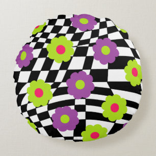 Checkers och blommor Dekorativ kudde Mod Stil Pouf