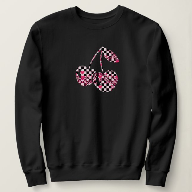 Checkers & Pink Hearts Patterned Cherries T Shirt (Design framsida)