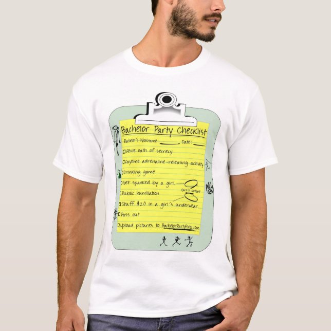 Checklista för Bachelor-part Tee Shirt (Framsida)
