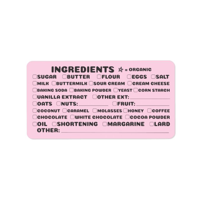 Checklista för kontroll av ekologiska ingredienser adressetikett (Framsidan)