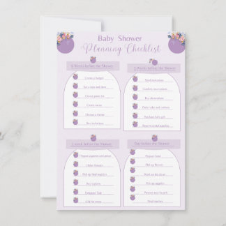 Checklista för lila Girl Flower Baby Shower Inbjudningar