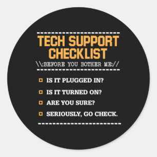 Checklista för teknisk support - dator Geek Sysadm Runt Klistermärke