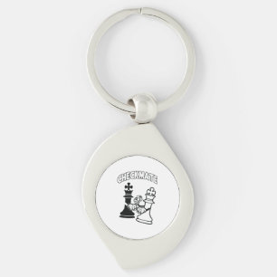 Checkmate Chess Tournament Art Black and White Swirl Silverfärgad Nyckelring