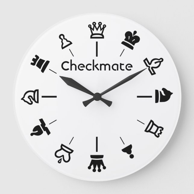 Checkmate Chess Wall Clock - schess biet på vitt Stor Klocka (Framsida)