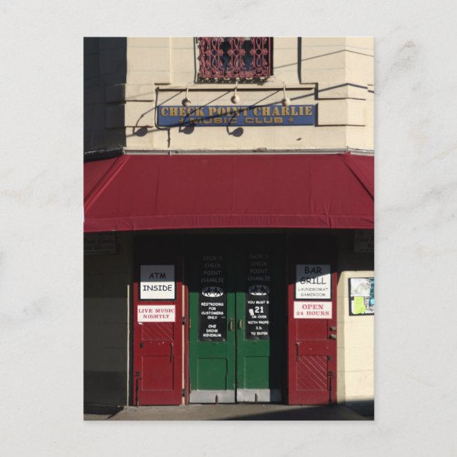 Checkpoint Charlie, vykort från New Orleans (Framsida)