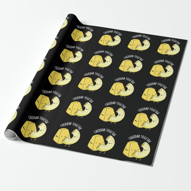 Cheddar Tillsammans Rolig Mat Pun Dark BG Presentpapper (Utrullad)