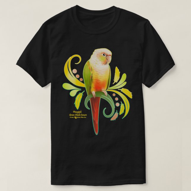 Cheek Conure för ananas Grönt T Shirt (Design framsida)