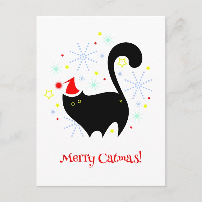 Cheeky Black Cat Butt Santa Hat Merry Catmas Vykort (Framsida)